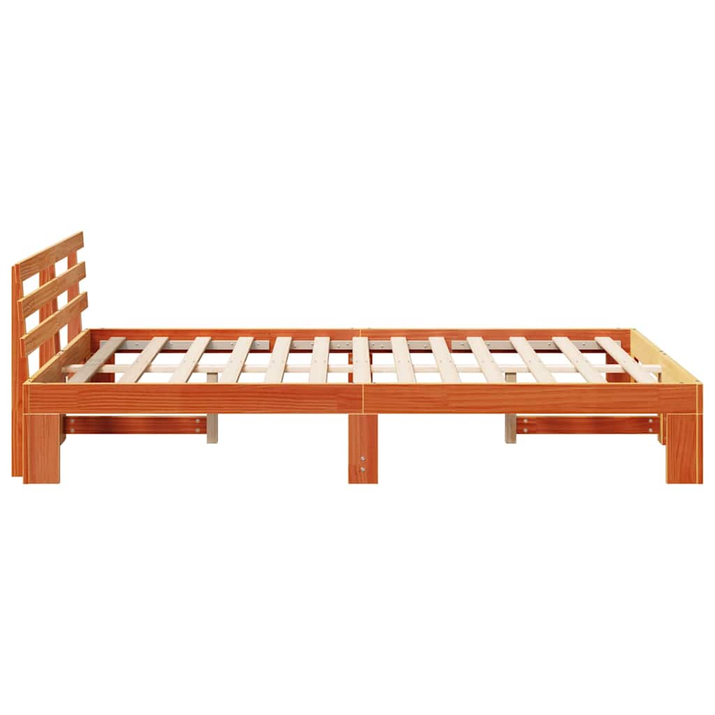 Bettgestell mit Kopfteil Braun 135 x 190 cm Massivholz Kiefer