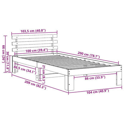 Bettgestell mit Kopfteil Braun 100 x 200 cm Massivholz Kiefer