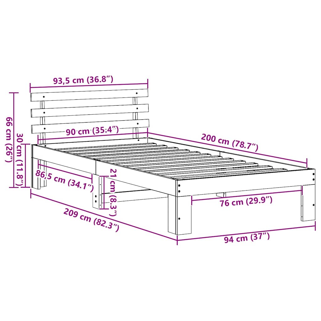 Bettgestell mit Kopfteil Braun 90 x 200 cm Massivholz Kiefer