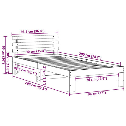 Bettgestell mit Kopfteil Braun 90 x 200 cm Massivholz Kiefer