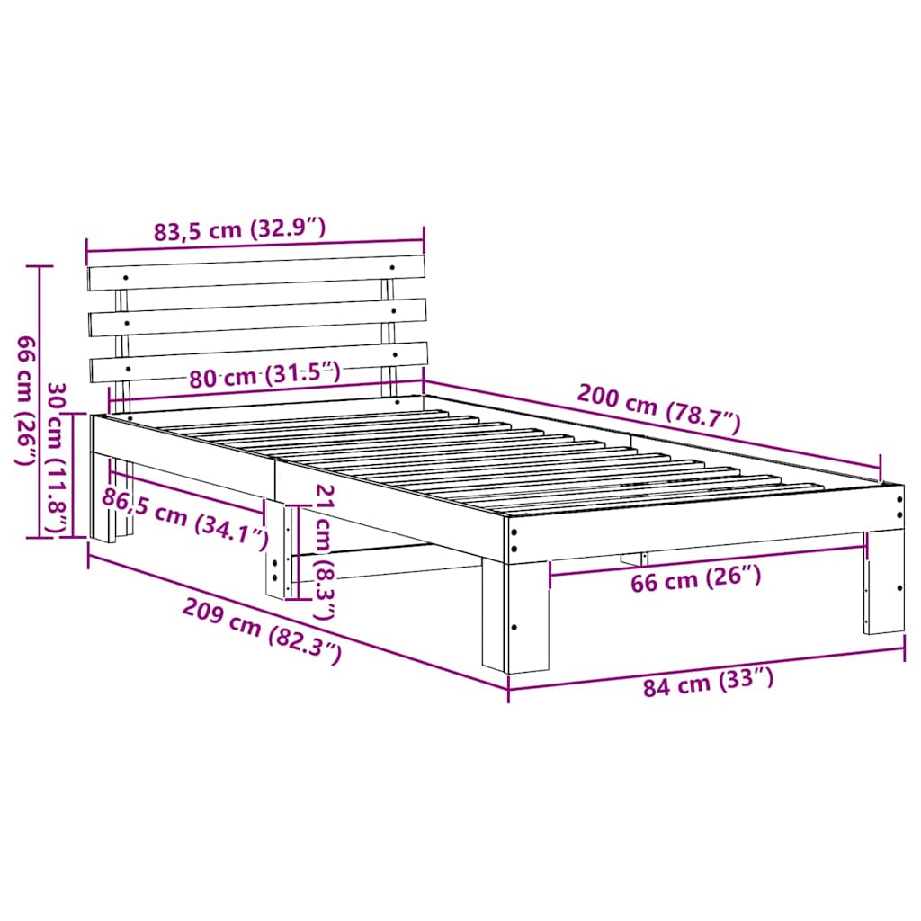Bettgestell mit Kopfteil Braun 80 x 200 cm Massivholz Kiefer