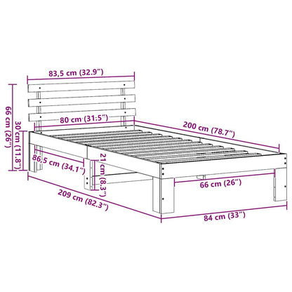 Bettgestell mit Kopfteil Braun 80 x 200 cm Massivholz Kiefer