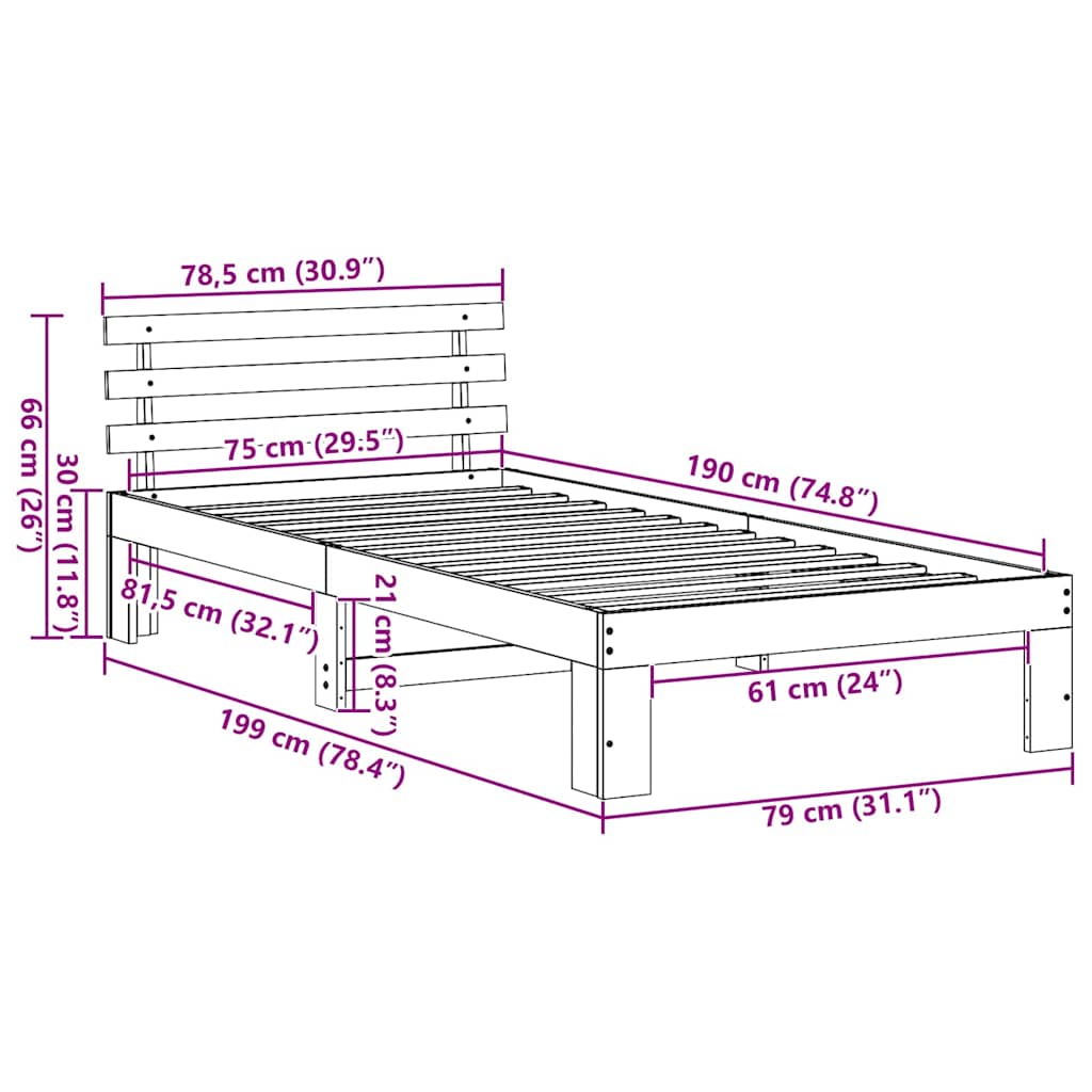 Bettgestell mit Kopfteil Braun 75 x 190 cm Massivholz Kiefer