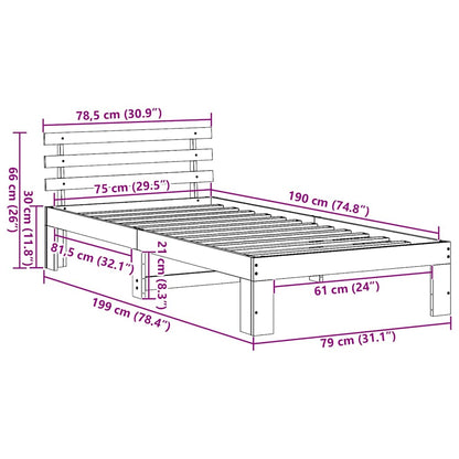 Bettgestell mit Kopfteil Braun 75 x 190 cm Massivholz Kiefer