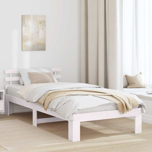 Bettgestell mit Kopfteil Weiß 75 x 190 cm Massivholz Kiefer