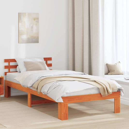 Bettgestell mit Kopfteil Braun 75 x 190 cm Massivholz Kiefer
