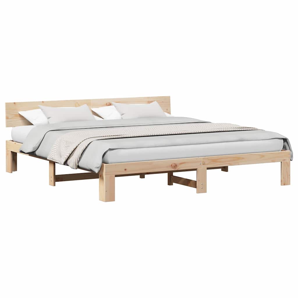 Bettgestell mit Kopfteil Braun 200 x 200 cm Massivholz Kiefer