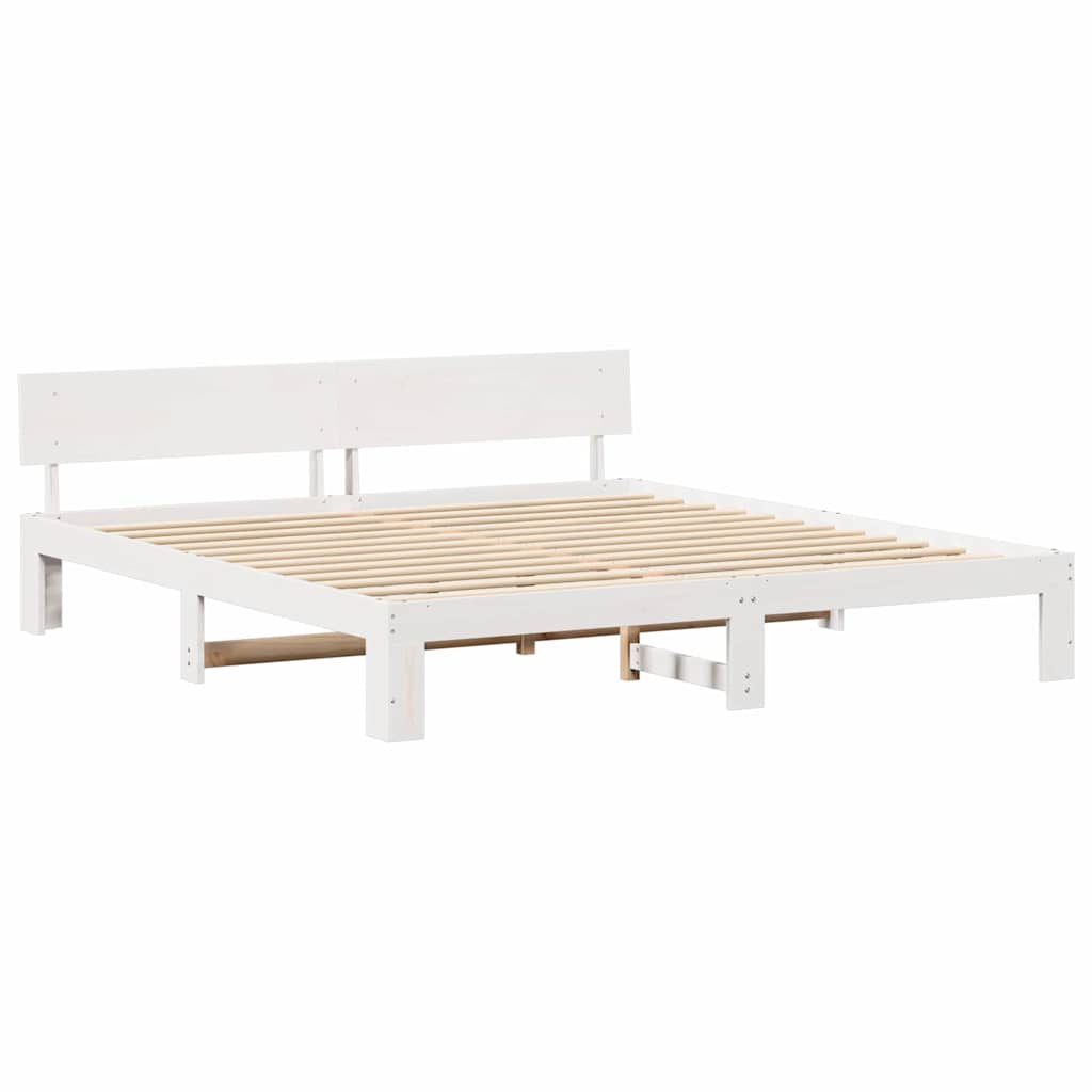 Bettgestell mit Kopfteil Weiß 200 x 200 cm Massivholz Kiefer