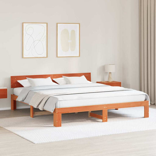 Bettgestell mit Kopfteil Braun 200 x 200 cm Massivholz Kiefer