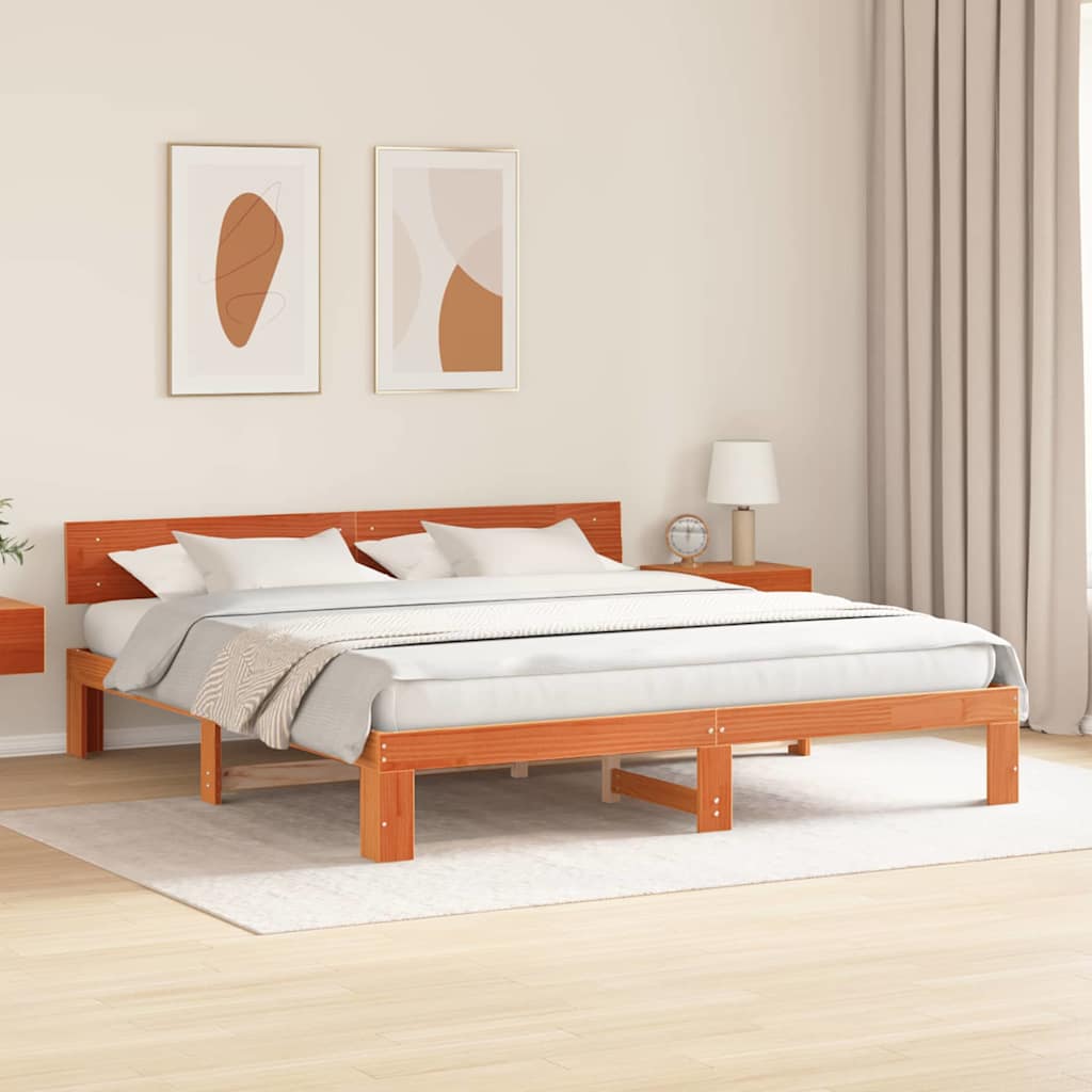 Bettgestell mit Kopfteil Braun 200 x 200 cm Massivholz Kiefer