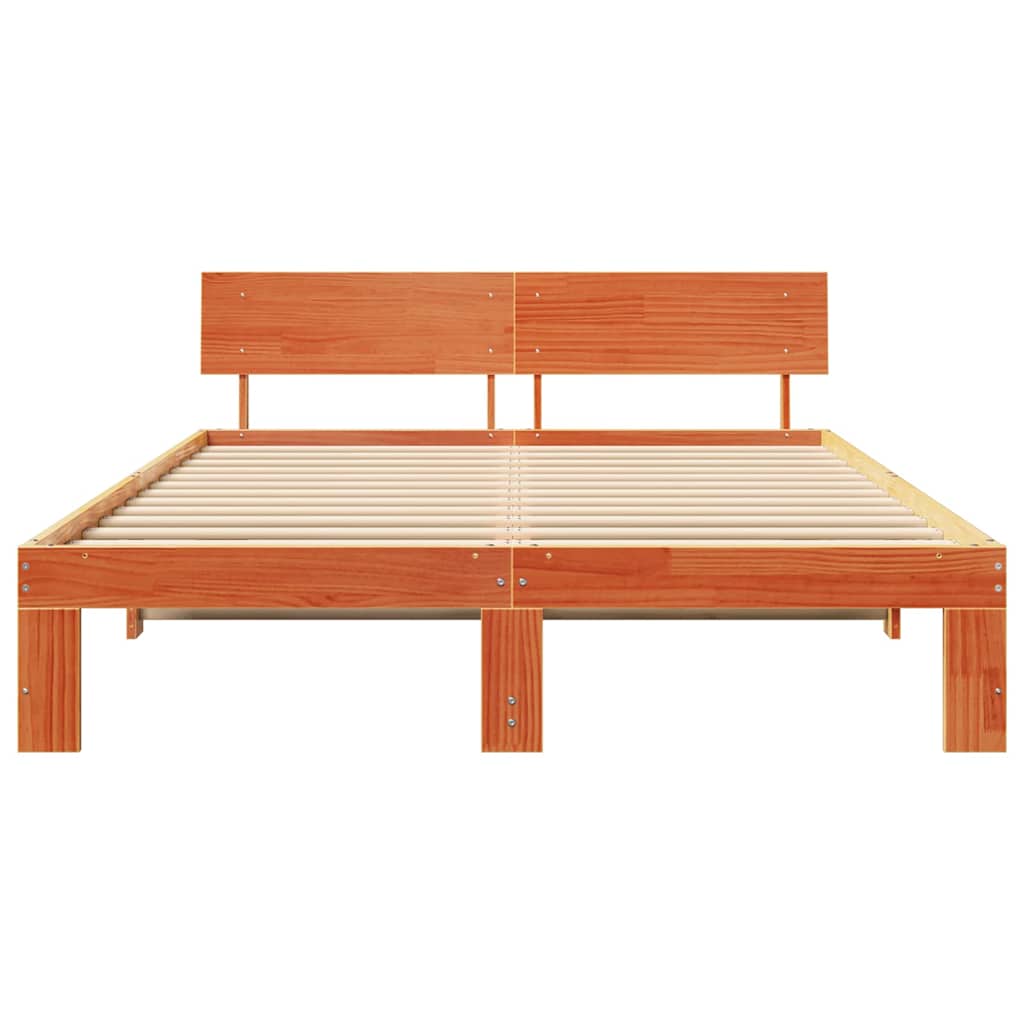 Bettgestell mit Kopfteil Braun 150 x 200 cm Massivholz Kiefer