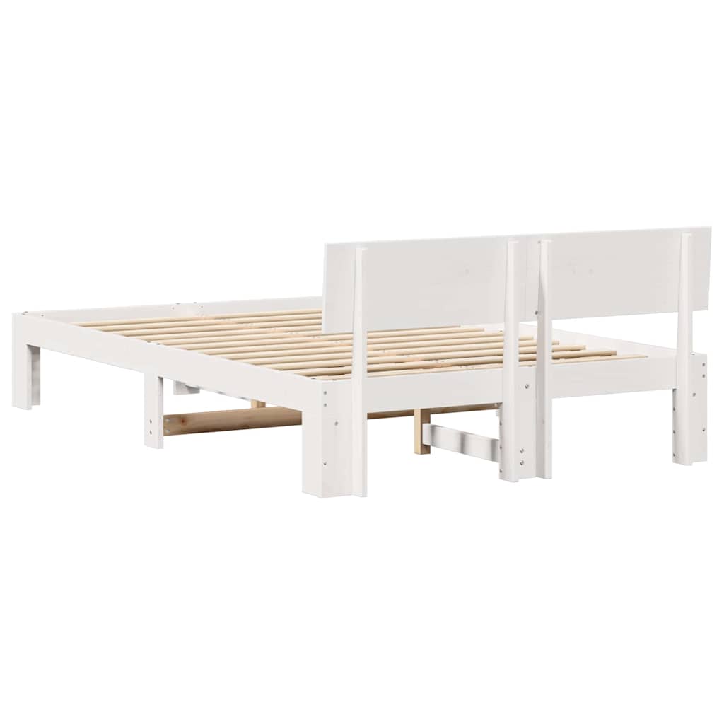 Bettgestell mit Kopfteil Weiß 140 x 190 cm Massivholz Kiefer