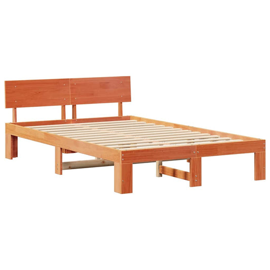 Bettgestell mit Kopfteil Braun 140 x 190 cm Massivholz Kiefer