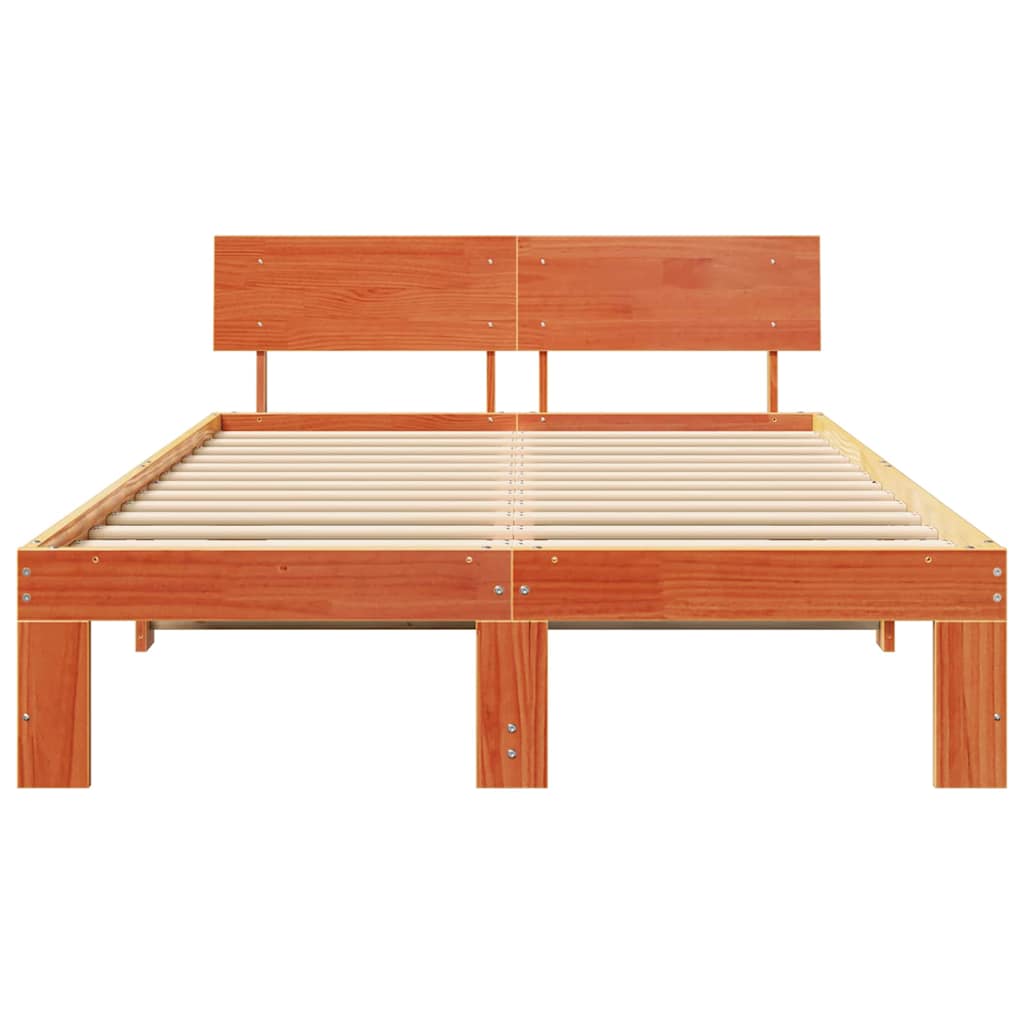 Bettgestell mit Kopfteil Braun 140 x 190 cm Massivholz Kiefer