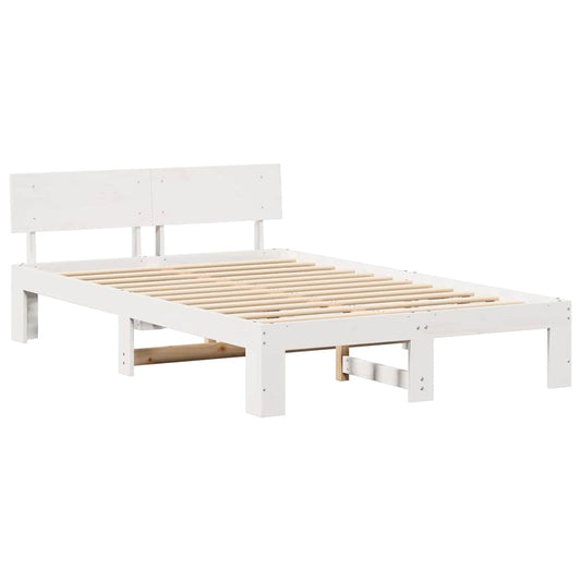 Bettgestell mit Kopfteil Weiß 135 x 190 cm Massivholz Kiefer