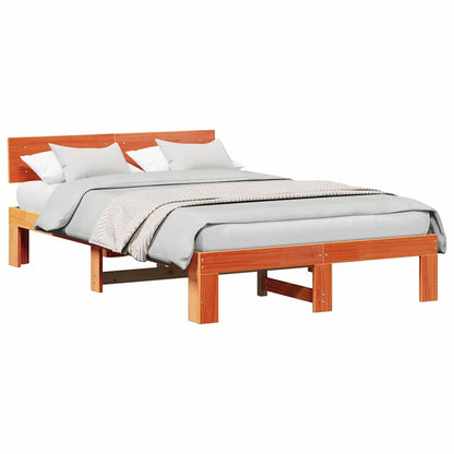 Bettgestell mit Kopfteil Braun 135 x 190 cm Massivholz Kiefer