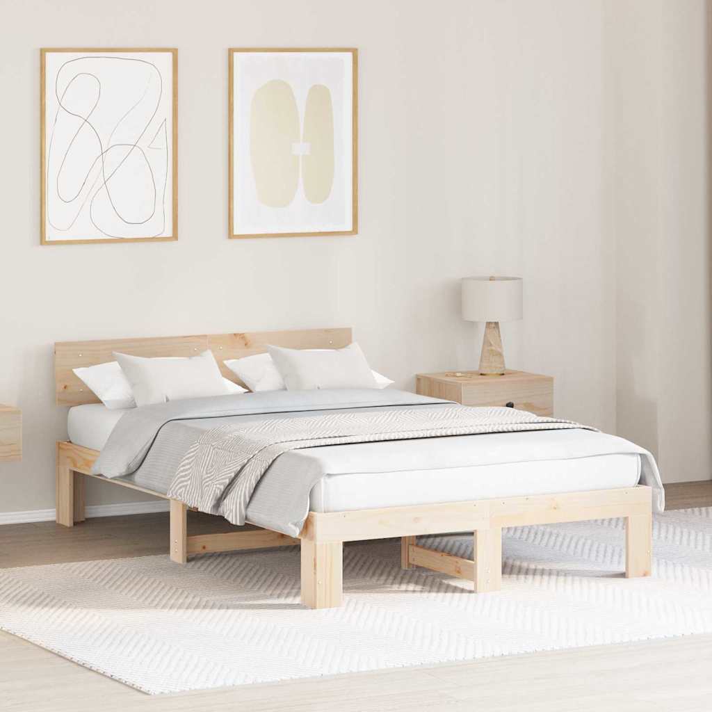 Bettgestell mit Kopfteil Braun 120 x 190 cm Massivholz Kiefer