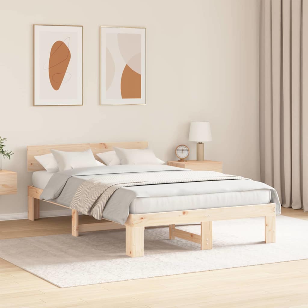 Bettgestell mit Kopfteil Braun 120 x 190 cm Massivholz Kiefer