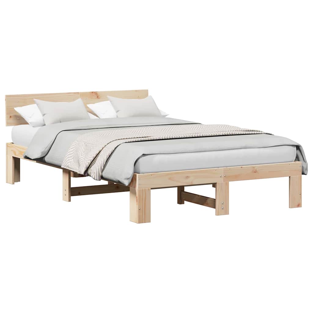 Bettgestell mit Kopfteil Braun 120 x 190 cm Massivholz Kiefer