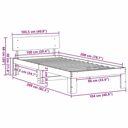 Bettgestell mit Kopfteil Braun 100 x 200 cm Massivholz Kiefer