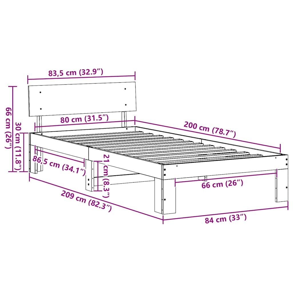 Bettgestell mit Kopfteil Braun 80 x 200 cm Massivholz Kiefer