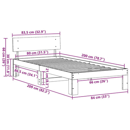 Bettgestell mit Kopfteil Braun 80 x 200 cm Massivholz Kiefer