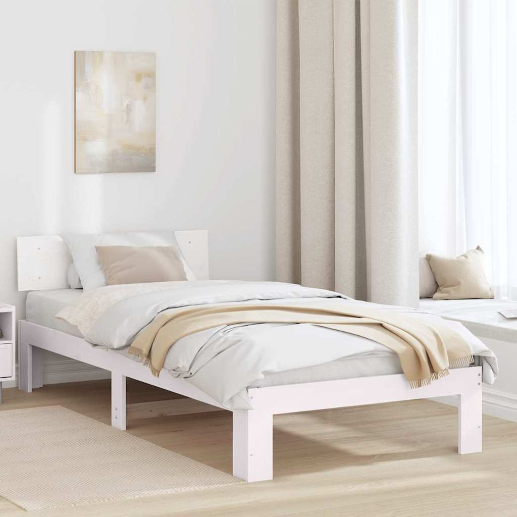 Bettgestell mit Kopfteil Weiß 90 x 190 cm Massivholz Kiefer