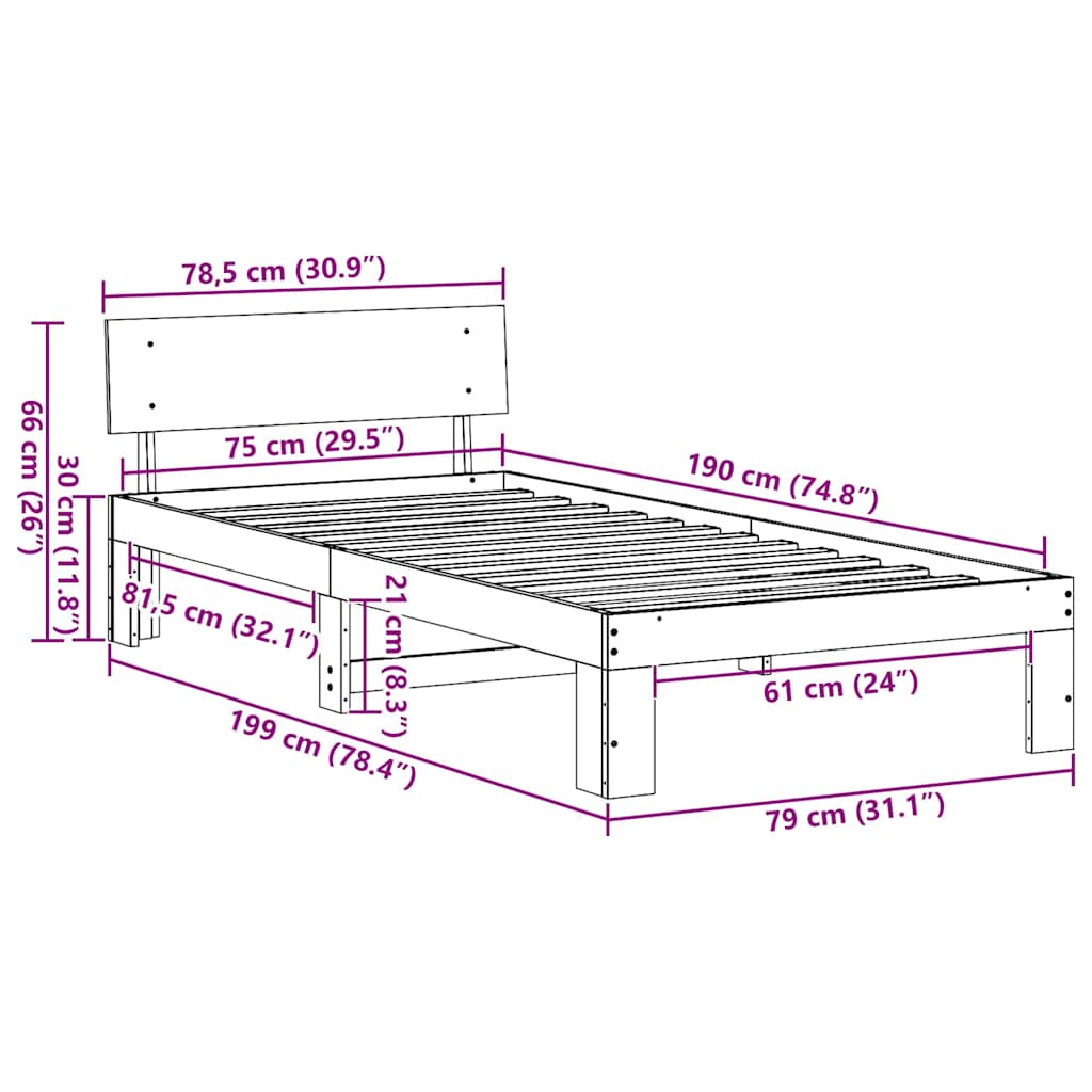 Bettgestell mit Kopfteil Braun 75 x 190 cm Massivholz Kiefer