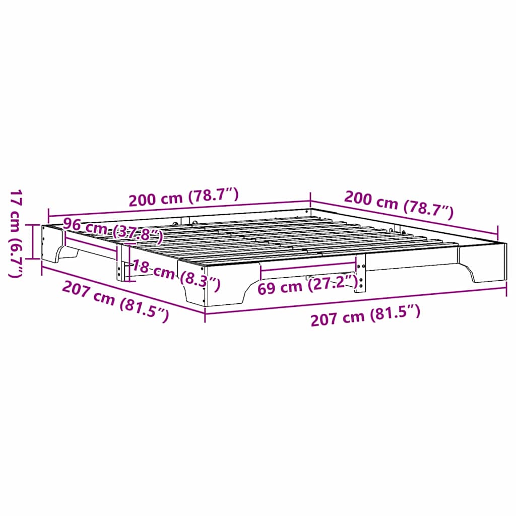 Bettgestell Wachsbraun 200 x 200 cm Massivholz Kiefer