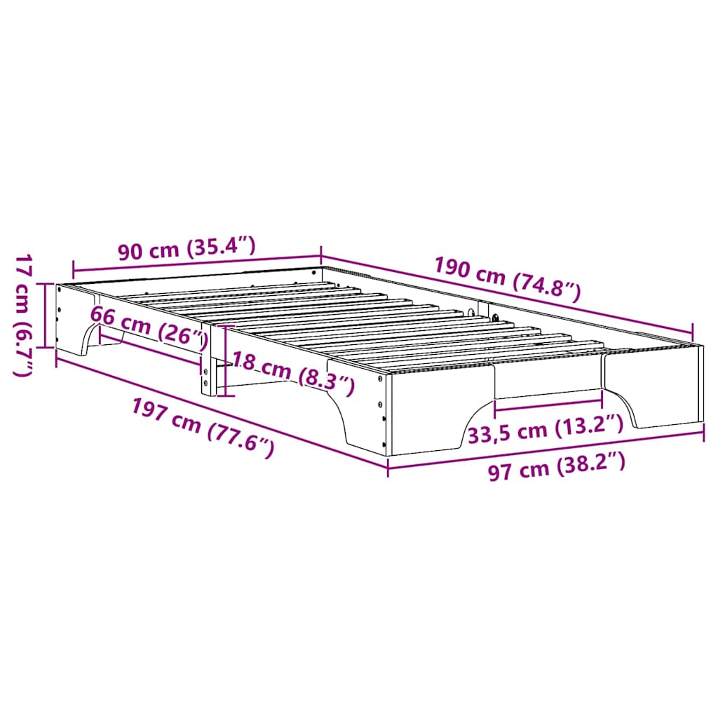 Bettgestell Wachsbraun 90 x 190 cm Massivholz Kiefer