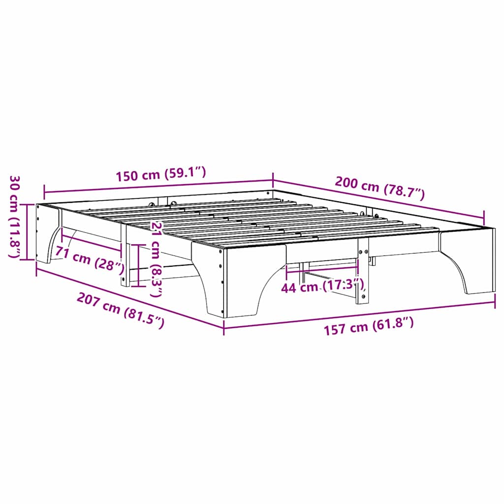 Bettgestell Weiß 150 x 200 cm Massivholz Kiefer