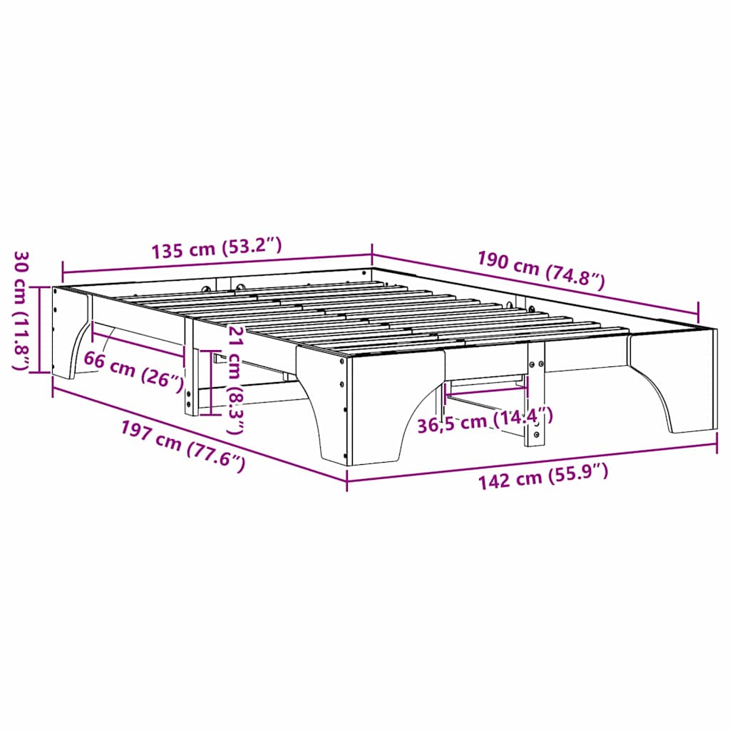 Bettgestell Massives Kiefernholz 135 x 190 cm Massivholz Kiefer