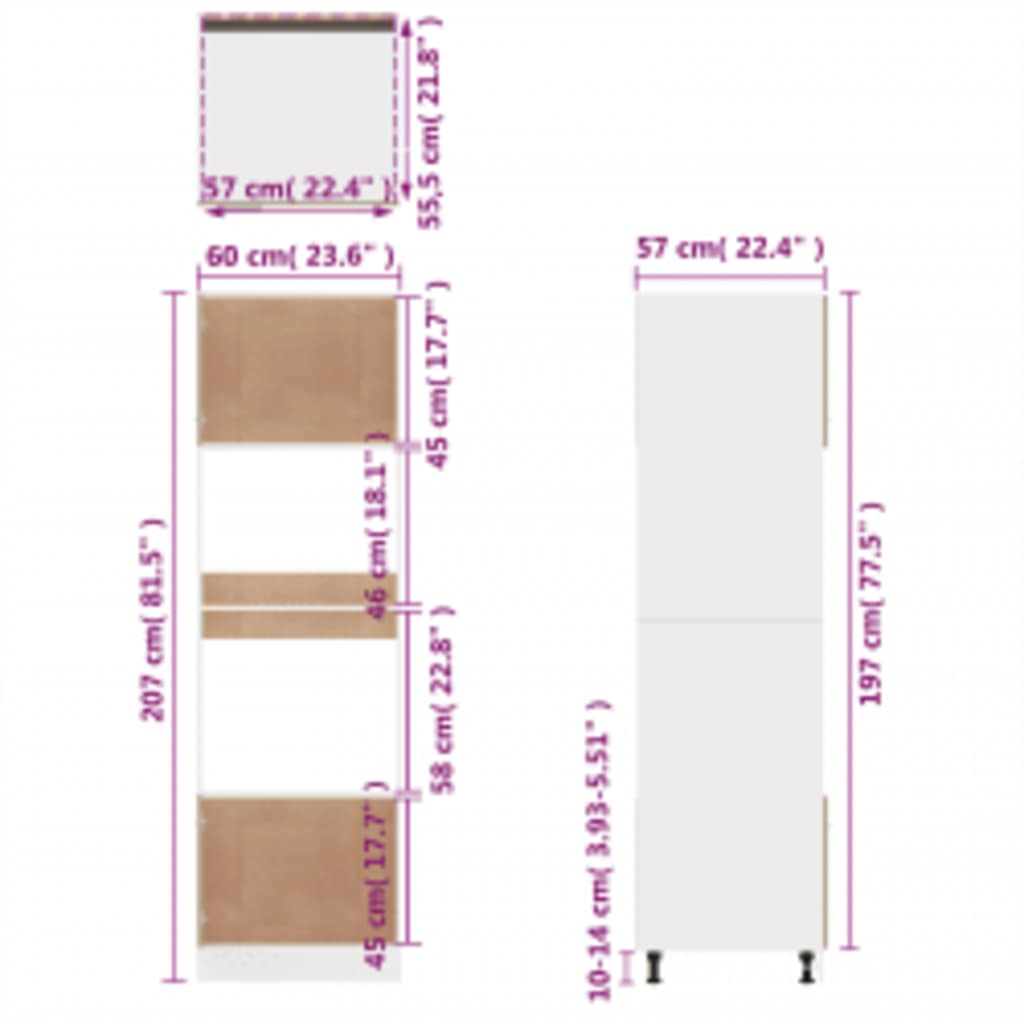 Mikrowellenumbauschrank Lyon Grau Sonoma 60x57x207 cm Holzwerkstoff
