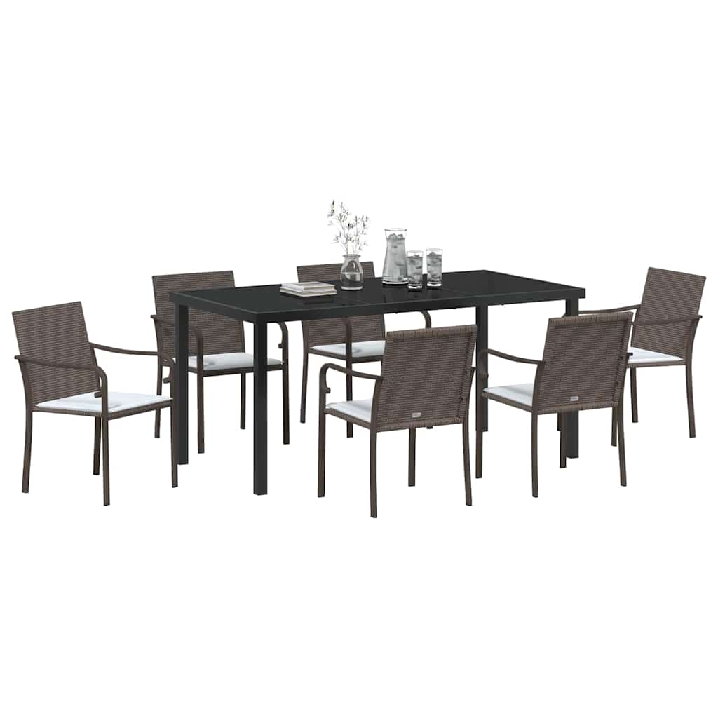 Garten Essgruppe 7 pcs Braun Poly Rattan
