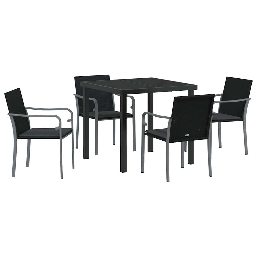 Garten Essgruppe 5 pcs Schwarz Poly Rattan