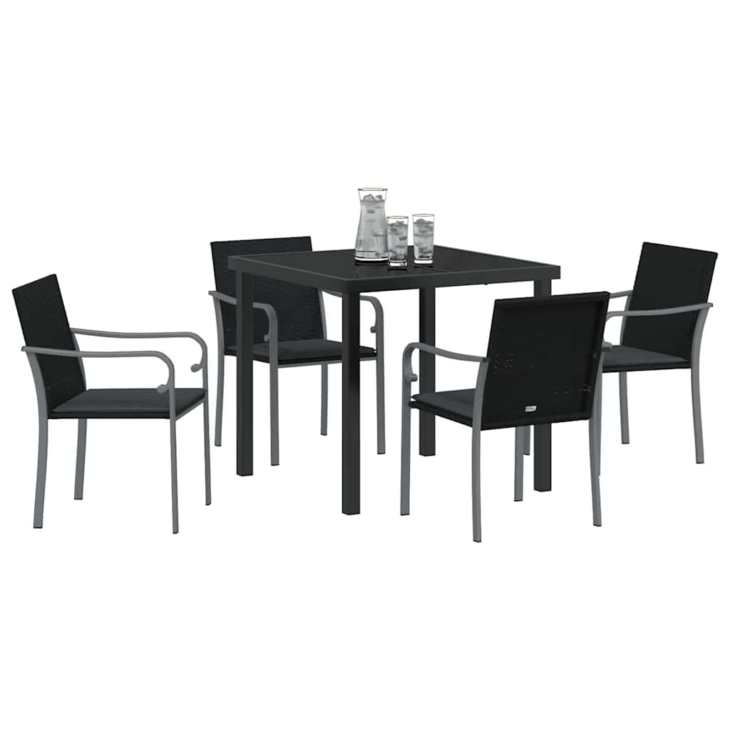 Garten Essgruppe 5 pcs Schwarz Poly Rattan