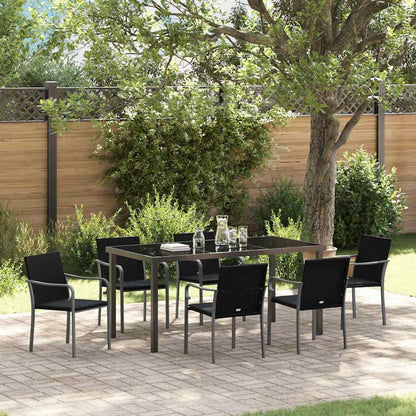 Garten Essgruppe 7 pcs Schwarz Poly Rattan