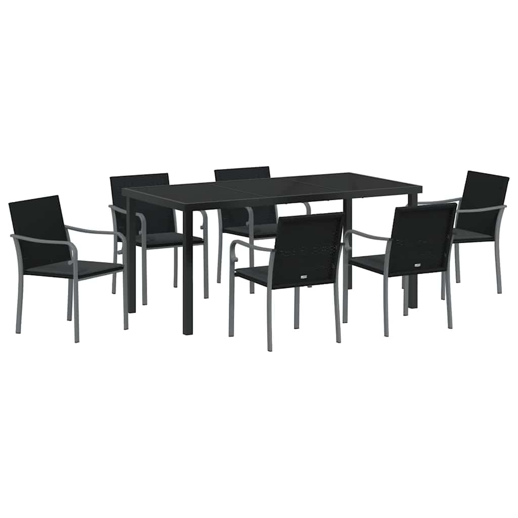Garten Essgruppe 7 pcs Schwarz Poly Rattan