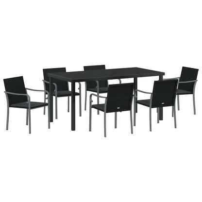 Garten Essgruppe 7 pcs Schwarz Poly Rattan