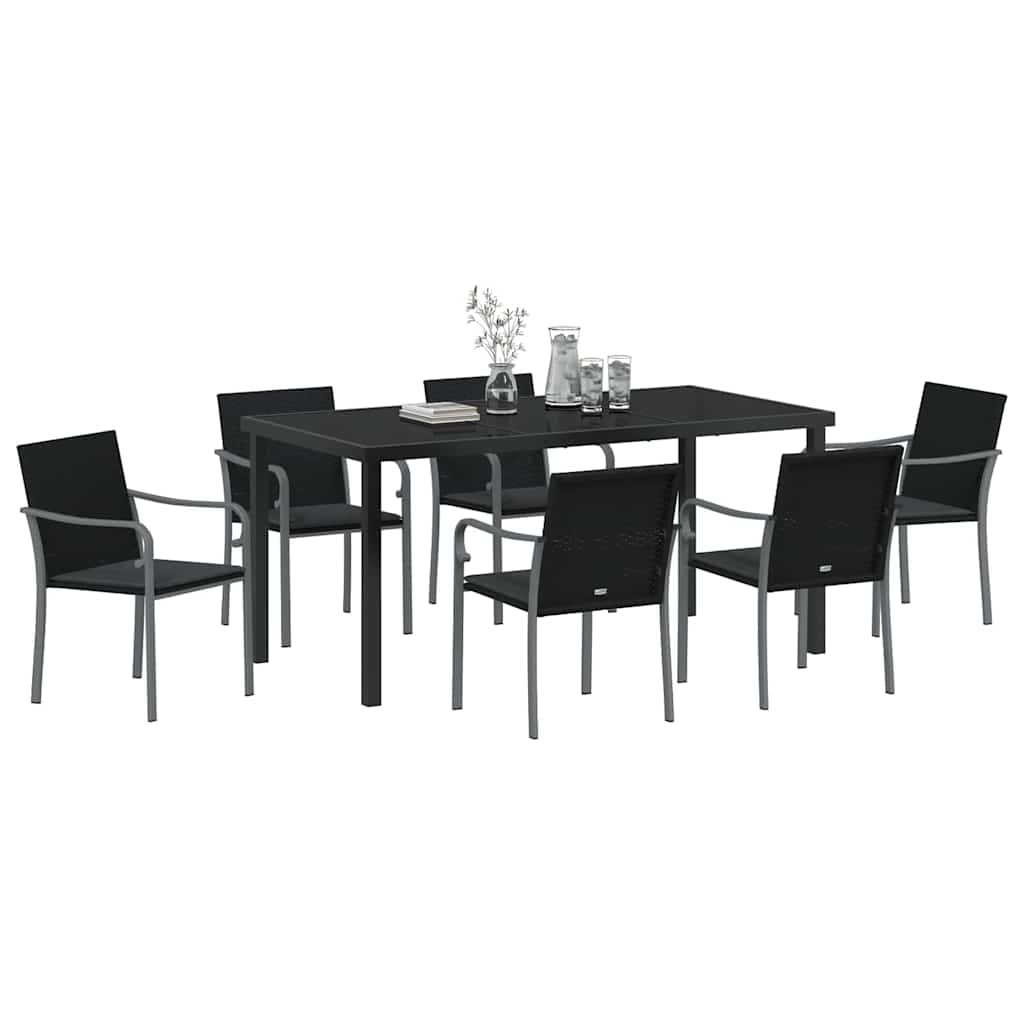 Garten Essgruppe 7 pcs Schwarz Poly Rattan