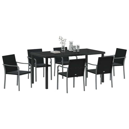 Garten Essgruppe 7 pcs Schwarz Poly Rattan