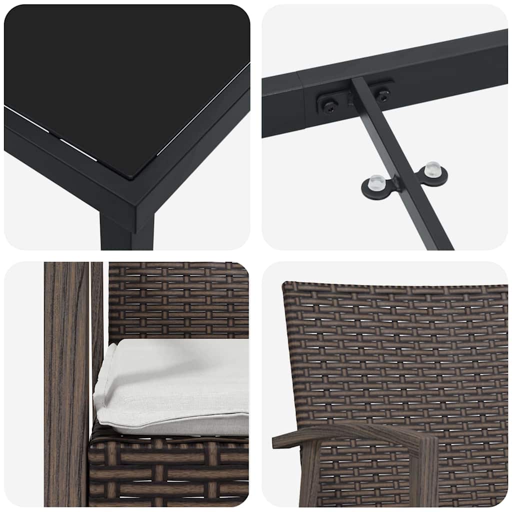 Garten Essgruppe 3 pcs Braun Poly Rattan