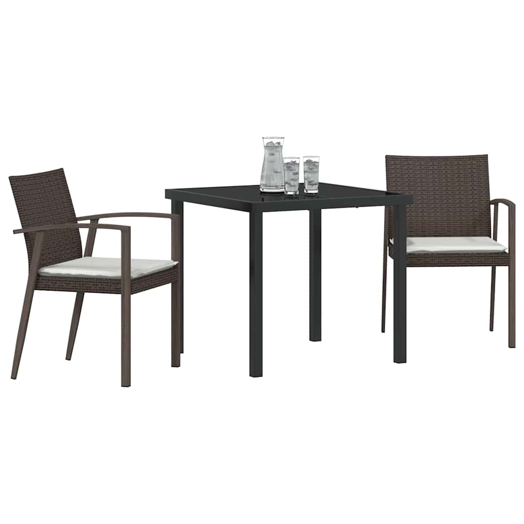 Garten Essgruppe 3 pcs Braun Poly Rattan