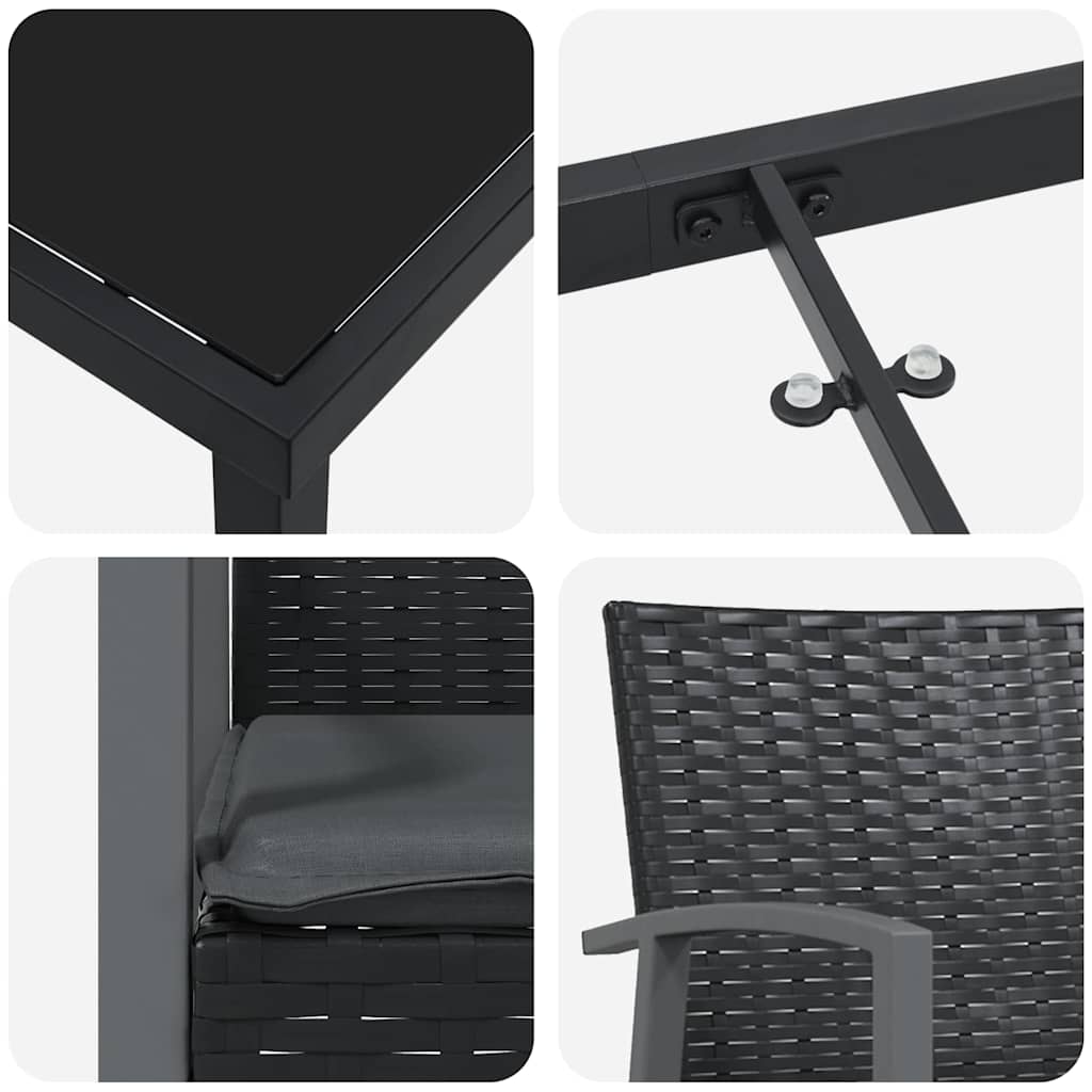 Garten Essgruppe 3 pcs Schwarz Poly Rattan