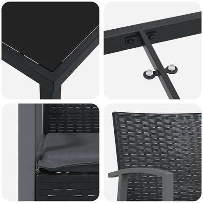 Garten Essgruppe 3 pcs Schwarz Poly Rattan