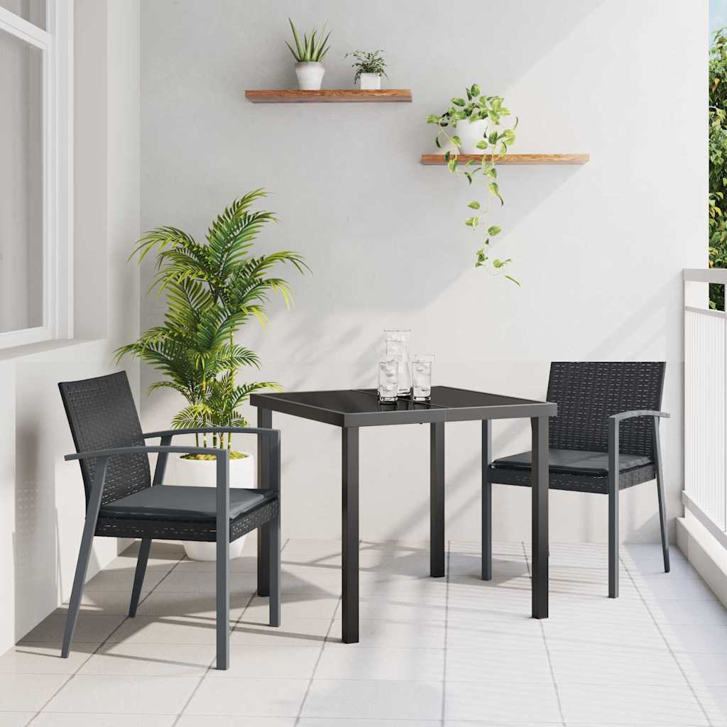 Garten Essgruppe 3 pcs Schwarz Poly Rattan