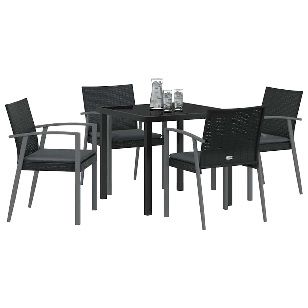 Garten Essgruppe 5 pcs Schwarz Poly Rattan