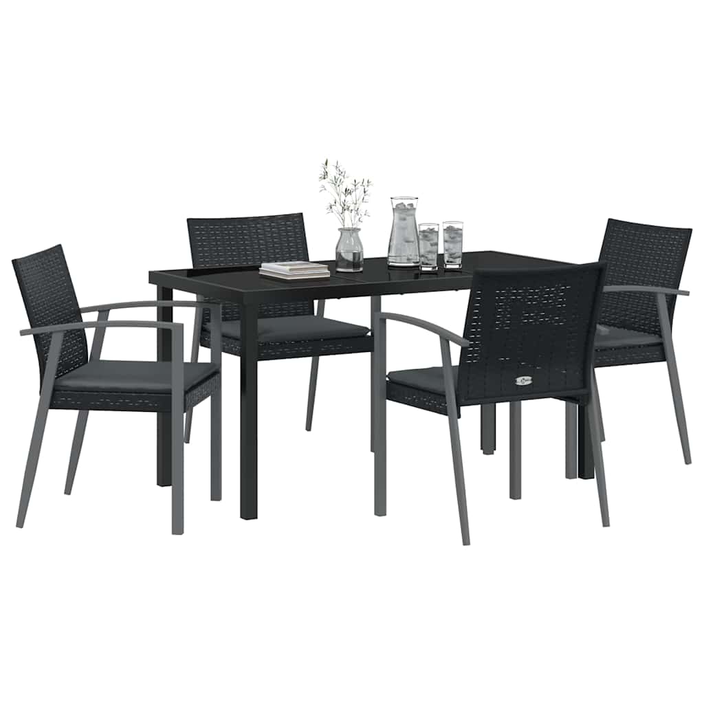 Garten Essgruppe 5 pcs Schwarz Poly Rattan