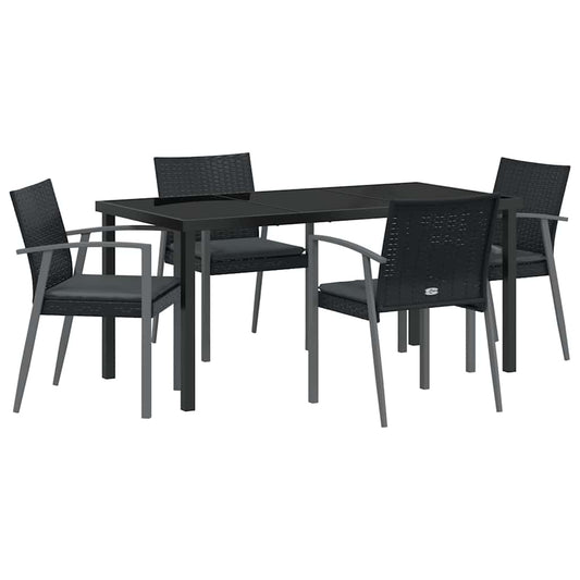 Garten Essgruppe 5 pcs Schwarz Poly Rattan