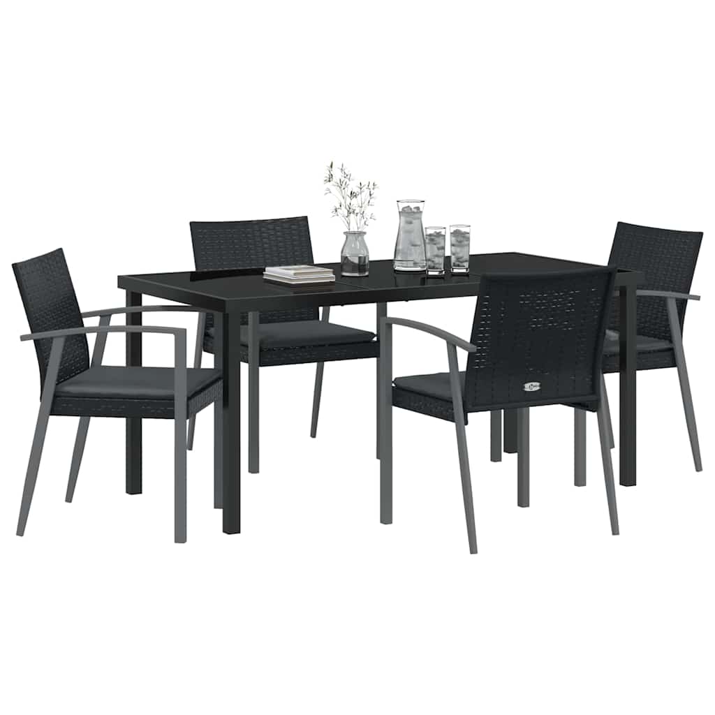 Garten Essgruppe 5 pcs Schwarz Poly Rattan